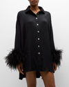 SLEEPER PASTELLE OVERSIZED FEATHER-TRIM SHIRTDRESS