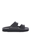 Palm Angels Slides With Logo And Touch Strap In Black Leather Woman In Grey