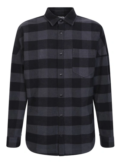 Palm Angels Logo-print Checked Cotton-flannel Shirt In Nero