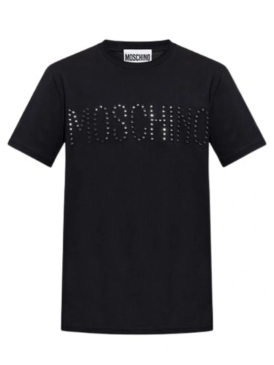 Moschino Black Cotton T-shirt With Logo Embellishment