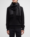 ALONPI UNISEX CASHMERE SCARF WITH LEATHER PIPING