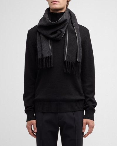 Alonpi Unisex Cashmere Scarf With Leather Piping In Black Charcoal