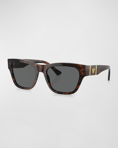 Versace Men's Medusa Acetate Square Sunglasses In Havana