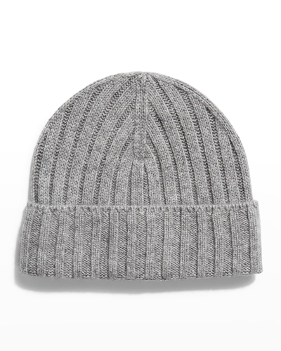 Neiman Marcus Men's Cashmere Beanie Hat In Grey