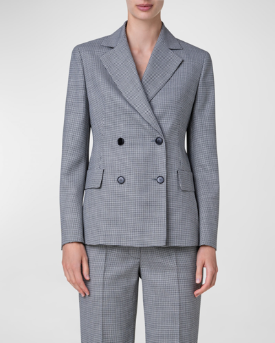 Akris Marvin Micro Houndstooth Double-breasted Blazer In Black-white
