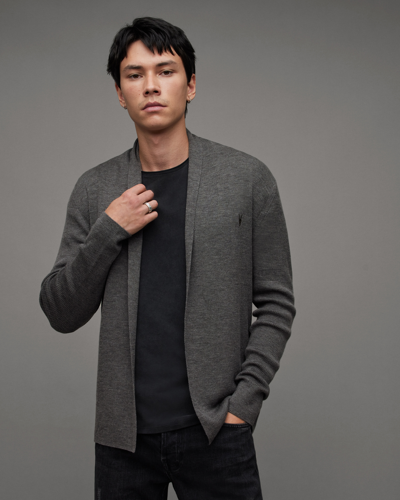 Allsaints Mode Merino Open Cardigan In Monument Grey Marl