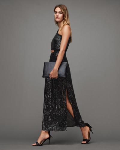 Allsaints Daisy Topaz Sequin Cut Out Maxi Dress In Black | ModeSens