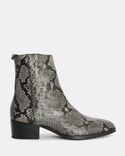 Allsaints Bonham Snakeskin Effect Leather Boots In Dark Grey