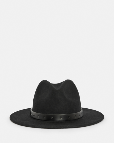 Allsaints Maxie Matte Wool Studded Fedora In Black