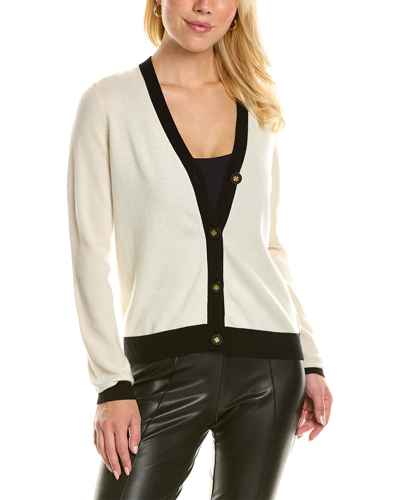Tory Burch Colorblock Button-down Cashmere Cardigan In Soft Ivory,black