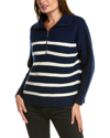FORTE CASHMERE FORTE CASHMERE STRIPED RIB MOCK NECK WOOL & CASHMERE-BLEND 1/2-ZIP SWEATER