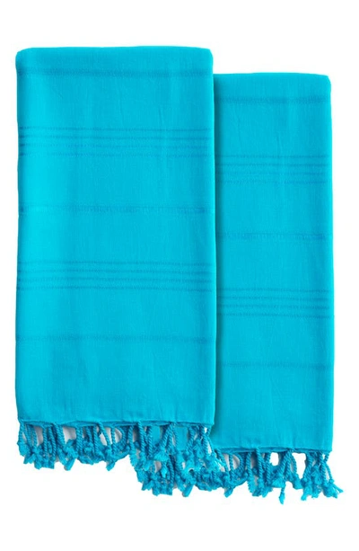 Linum Home Textiles Set Of 2 Summer Fun Turkish Cotton Pestemal Beach Towels In Turquoise