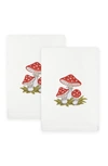 LINUM HOME TEXTILES SET OF 2 SPRING MUSHROOMS EMBROIDERED TURKISH COTTON HAND TOWELS