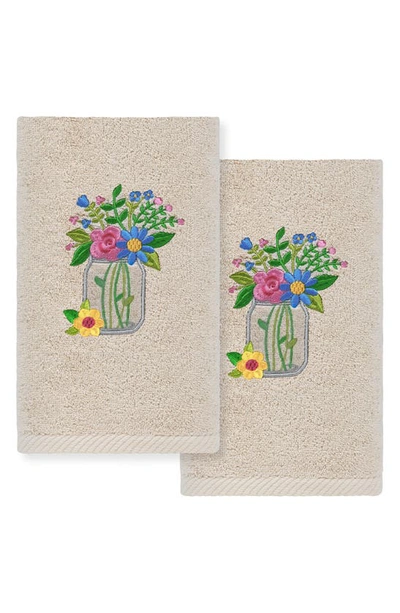 Linum Home Textiles Set Of 2 Country Bouquet Embroidered Turkish Cotton Hand Towels In Sand