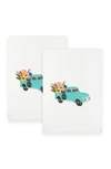 Linum Home Textiles Set Of 2 Spring Truck Embroidered Luxury Hand Towels In White