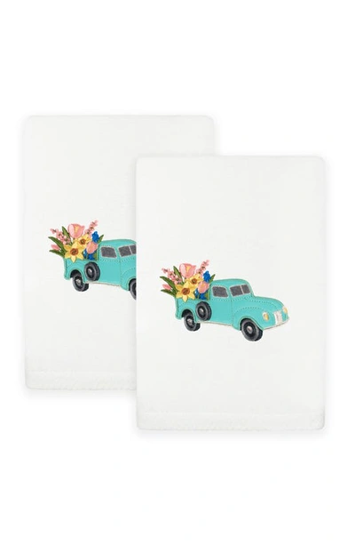 Linum Home Textiles Set Of 2 Spring Truck Embroidered Luxury Hand Towels In White