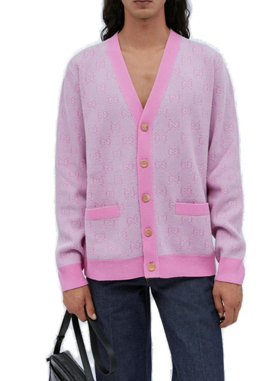 Gucci Gg Wool Jacquard Cardigan In Pink