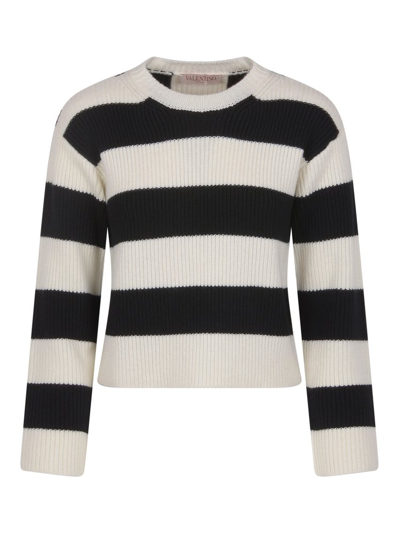Valentino Garavani Striped Knit Sweater In White