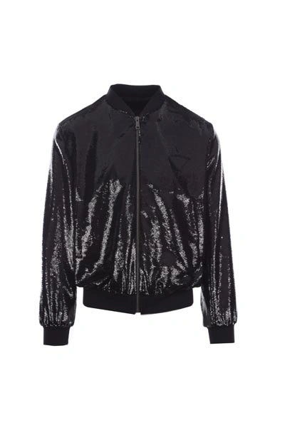 Prada Sequin-embellished Zip-front Bomber Jacket In Black