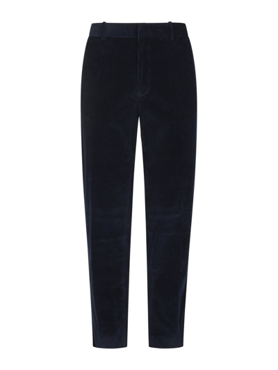 Moncler Logo-patch Corduroy Cotton Trousers In Blue