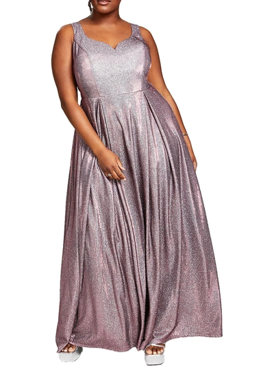 B Darlin Plus Womens Metallic Prom Evening Dress In Purple