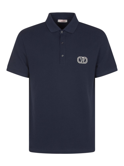 Valentino Vlogo Signature Short-sleeved Polo Shirt In Blue