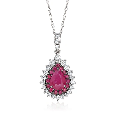 Ross-simons Ruby And . Diamond Pendant Necklace In 14kt White Gold In Pink