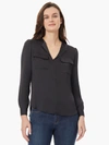 Jones New York Simplified Utility Textured Charmeuse Blouse In Black
