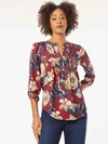 Jones New York Pintuck Roll Sleeve Blouse In Multi
