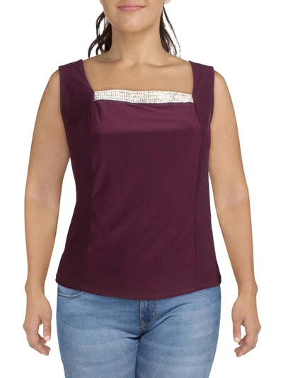 R & M Richards Plus Womens Knit Embellished Tank Top In Red