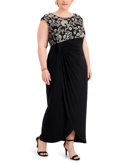 Connected Apparel Plus Womens Faux Wrap Long Evening Dress In Black