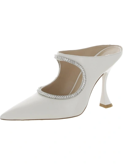 Stuart Weitzman Xcrve Crystal Womens Leather Cut-out Mules In White