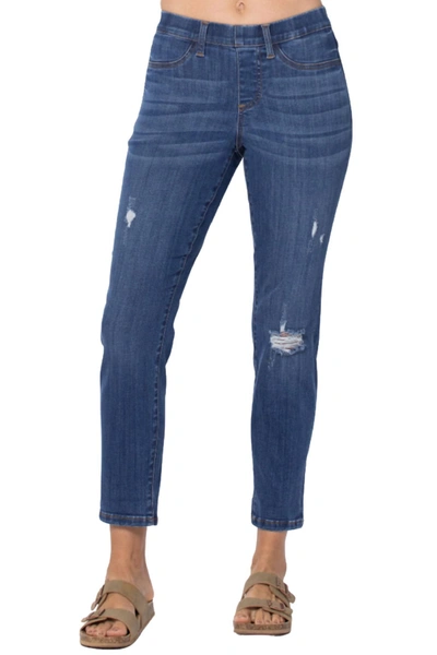 Judy Blue Pull-on Destroyed Boyfriend Jegging In Dark Blue