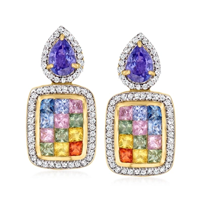 Ross-simons Multicolored Sapphire And Tanzanite Earrings With . Diamonds In 14kt Yellow Gold In Blue