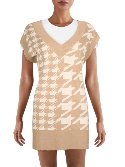 Kingston Grey Womens Knit Houndstooth Sweaterdress In Beige