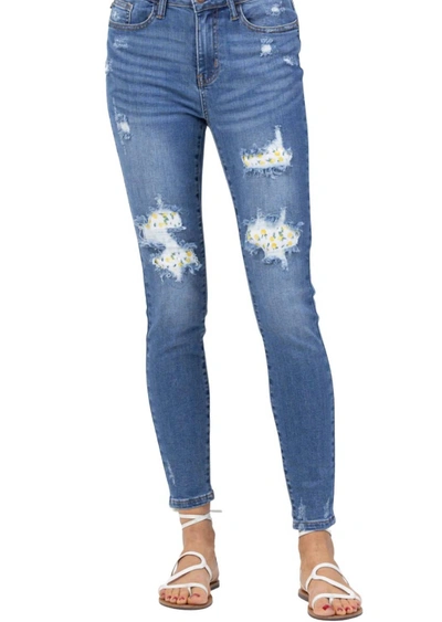 Judy Blue Lemon Patch High Waist Skinny Jean In Medium Blue