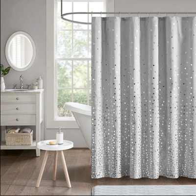 Home Outfitters Grey/silver 85gsm Microfiber Printed Shower Curtain 72''w X 72"l, Shower Curtain For Bathrooms, Casu