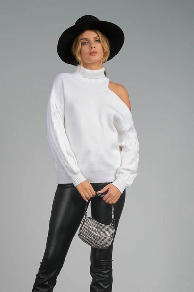 Elan Cut Out Shoulder Sweater In White