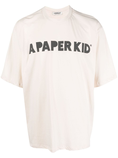 A Paper Kid Logo-print Cotton T-shirt In Beige