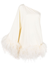 TALLER MARMO PICCOLO UBUD ONE-SHOULDER FEATHER-TRIMMED CREPE MINI DRESS