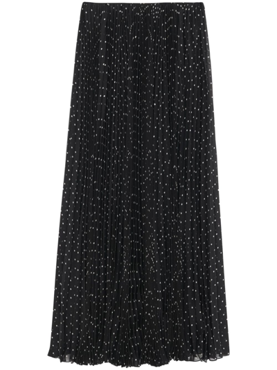 Saint Laurent Polka-dot Silk-georgette Skirt In Black
