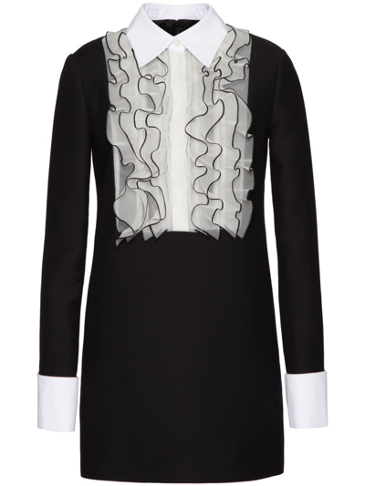 Valentino Wool Adn Silk Blend Mini Dress In Black