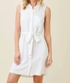 MYSTREE FRAYED BOTTOM DETAIL SLEEVELESS SHIRT DRESS IN WHITE