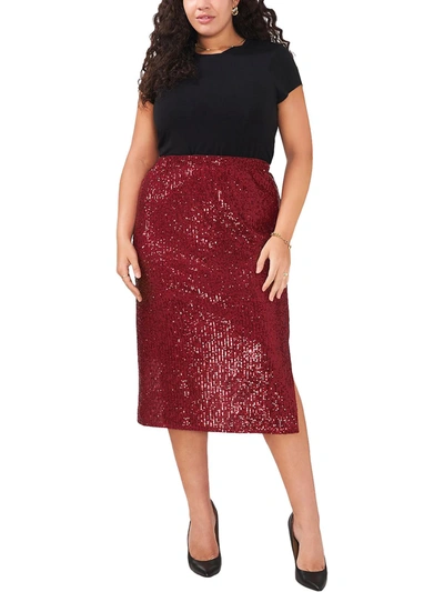 Vince Camuto Plus Womens Sequined Side Slit Midi Skirt In Multi