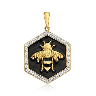 Ross-simons Diamond And Black Enamel Bumblebee Hexagonal Pendant In 18kt Gold Over Sterling