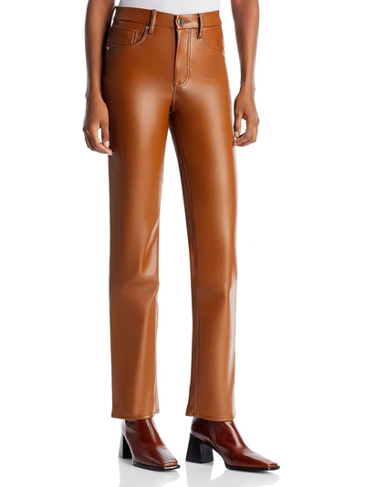 Good American Womens Faux Leather High Rise Straight Leg Pants In Brown