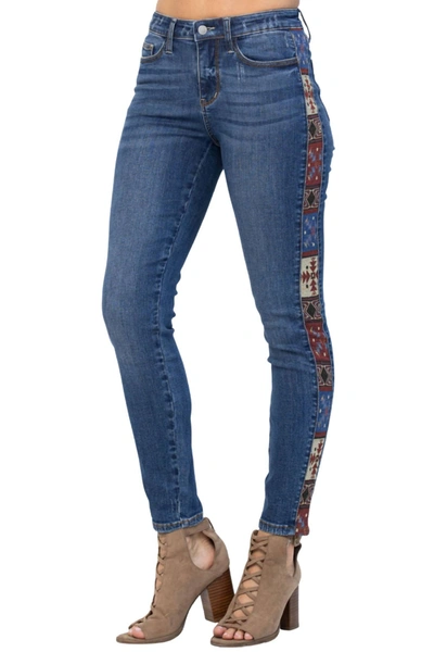 Judy Blue Western Print Mid-rise Relaxed Fit Jean In Dark Blue