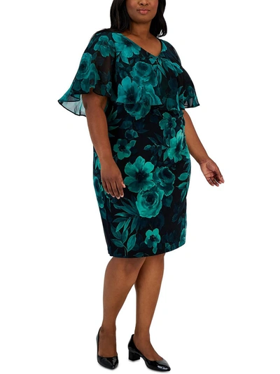 Connected Apparel Plus Womens Floral Knee Sheath Dress In Green