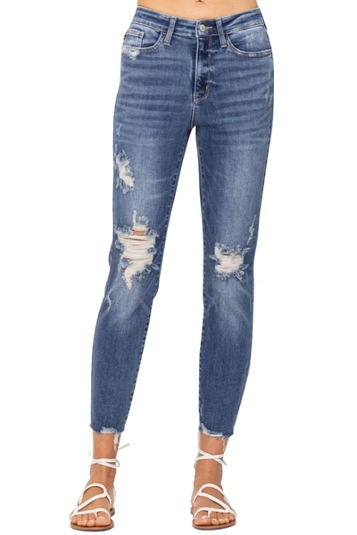 Judy Blue Destroyed High Rise Relaxed Fit Jean In Medium Wash In Multi
