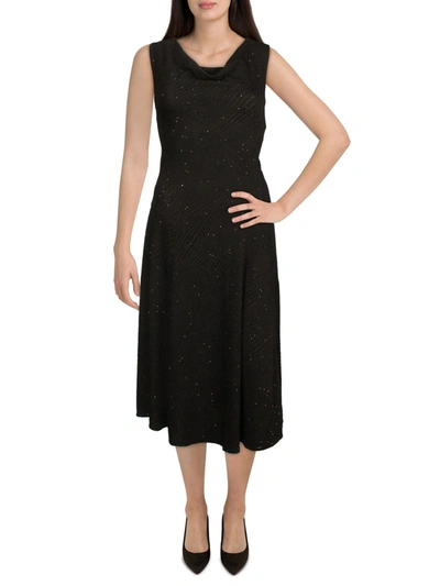 Signature By Robbie Bee Petites Womens Glitter Midi Cocktail And Party Dress In Black
